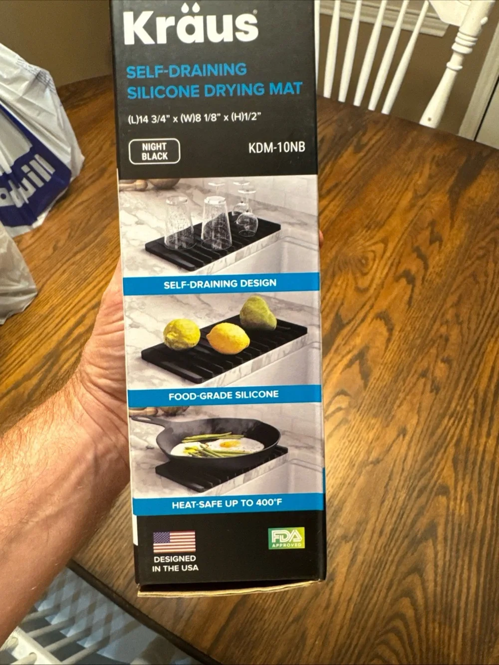 Kraus Self-Draining Silicone Drying Mat Night Black 14-3/4”x8-1/8”x1/2” KDM-10NB